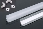 Hliníkový profil pro LED pásky, rohový MS-601, set, difuzor, držáky, koncovky, 1 m